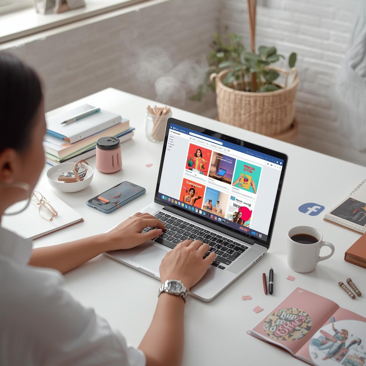 Freelancer designing professional social media graphics and marketing visuals using Canva on a laptop in 2025