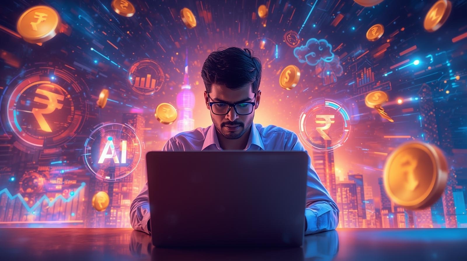 unlock passive income in india free ai tools 2025 – young Indian using AI tools to earn passive income